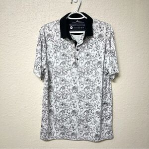 Boston Scott Polo Shirt Mens Gray Floral Print Golf Performance UPF Stretch Sz M